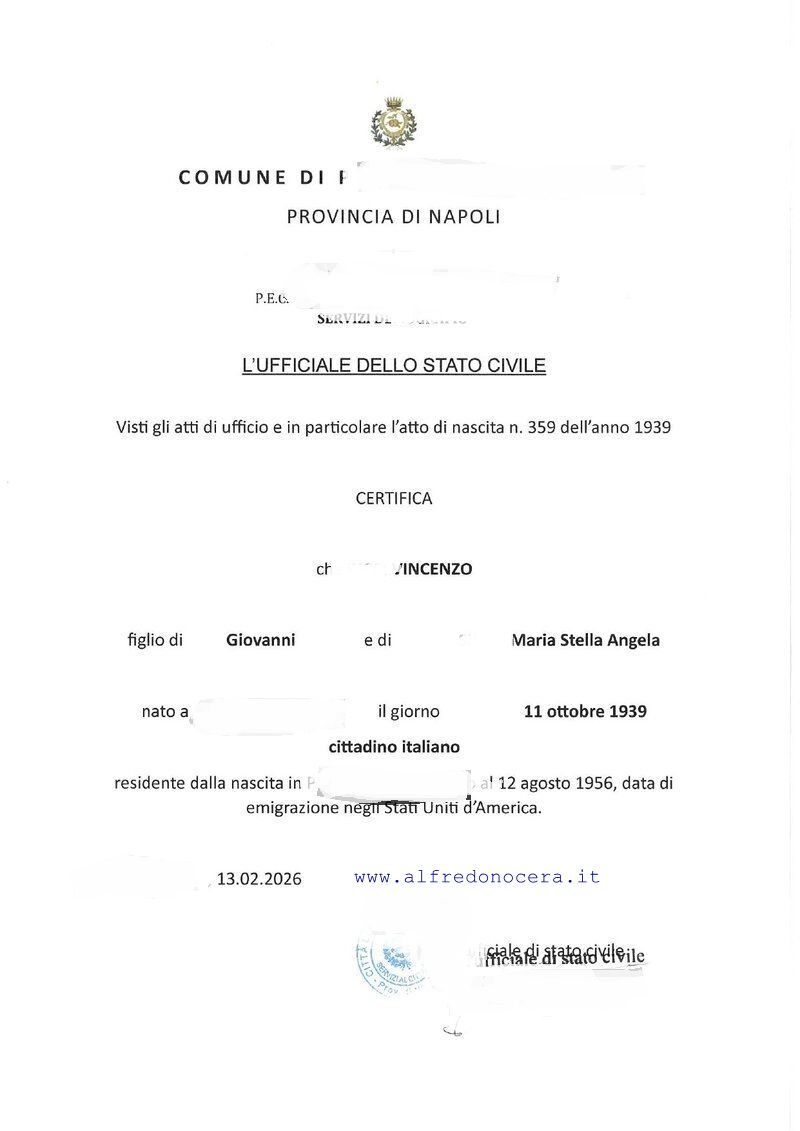 Certificato storico di cittadinanza