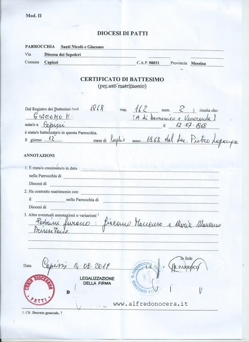 Certificate of baptism