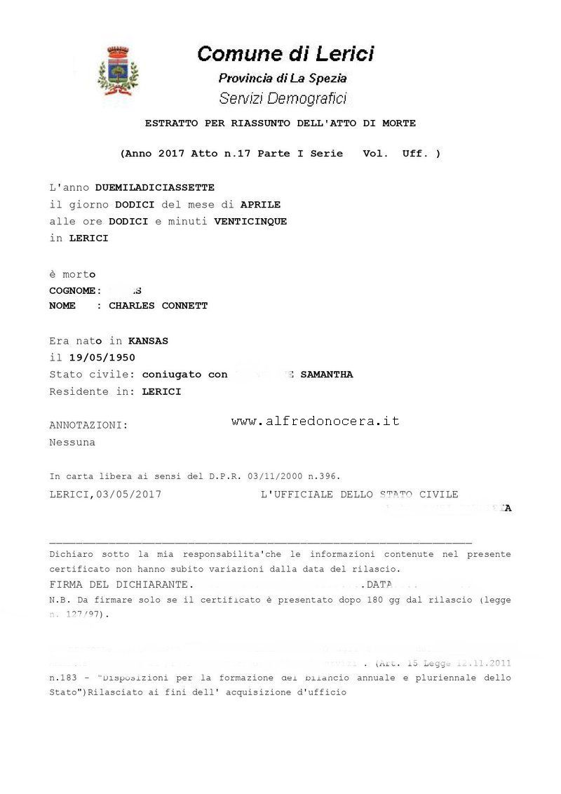 Official death certificate