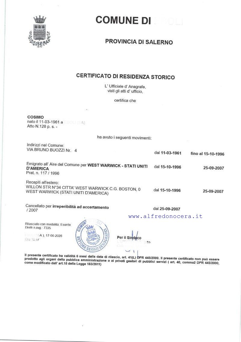 HISTORICAL RESIDENCY CERTIFICATE