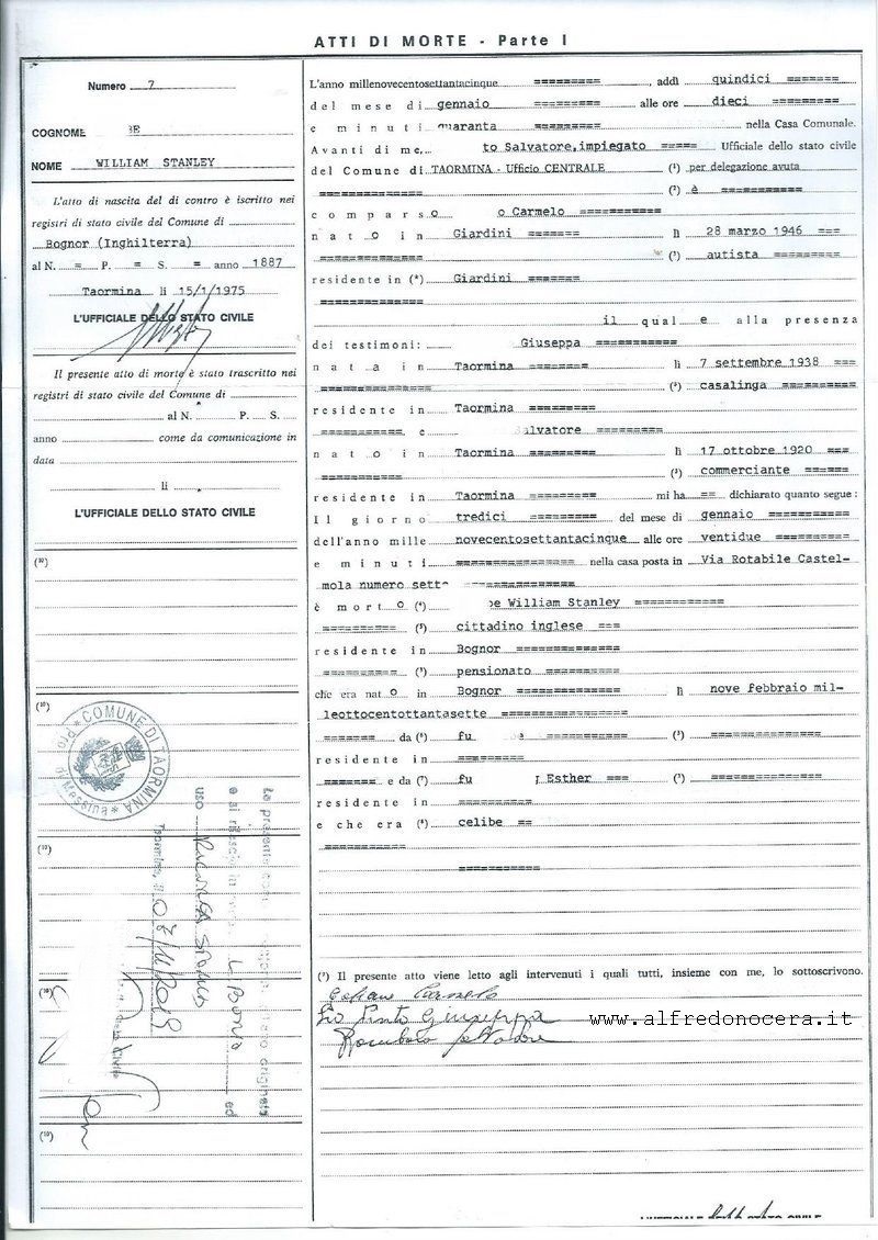 Full copy of the record of death