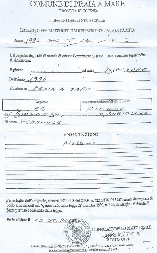 Birth certificate showing his father and mother's names 