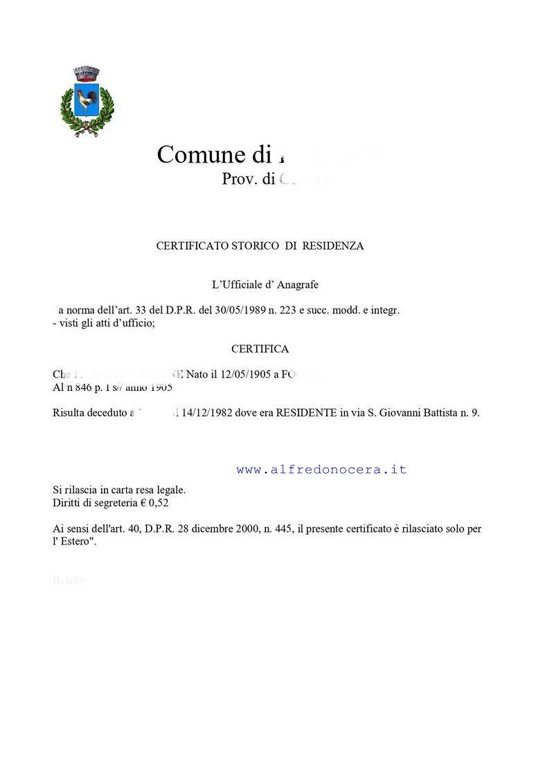Certificato storico di residenza